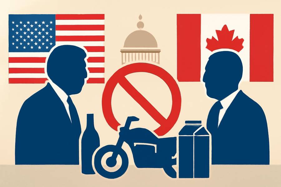 U.S. moves to ban Canadian dairy, most alcohol and large motorcycles amid tariff fight